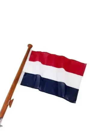 Teak Houten Vlaggenstok 60 cm Compleet met Houder en Nederlandse Vlag Fabrieksprijs