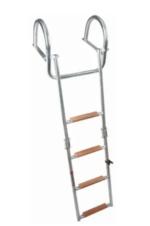 Telescopische Zwemtrap RVS 316 – 4+1 Treden met Handvat en Teak Treden Favoriet